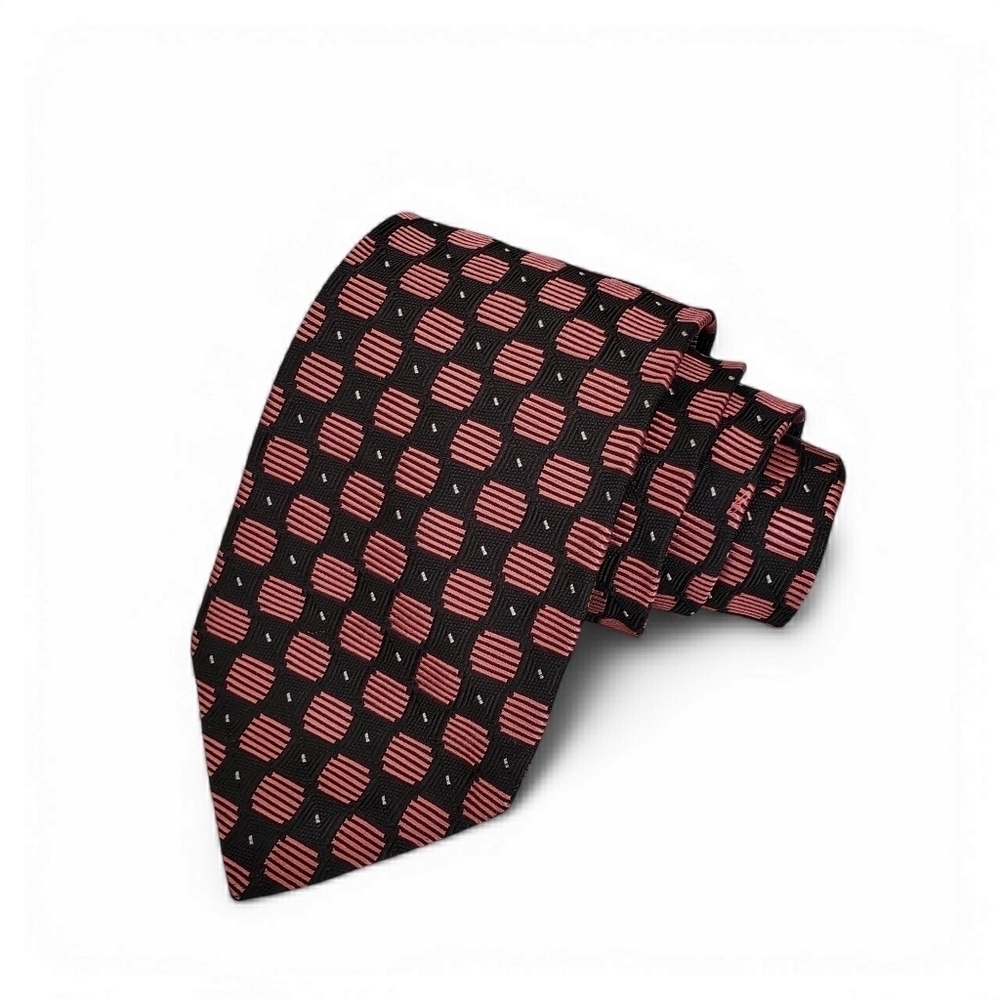 Vintage Michelsons London 100% Silk Tie Black & Pink Polka Dot Pattern